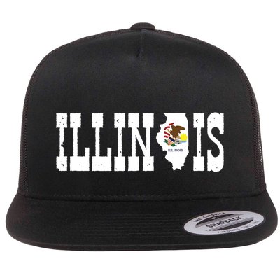 Illinois State And Illinois Flag With Pride For Illinois Flatbill Hat
