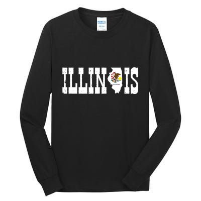 Illinois State And Illinois Flag With Pride For Illinois Tall Long Sleeve T-Shirt