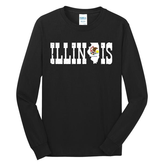 Illinois State And Illinois Flag With Pride For Illinois Tall Long Sleeve T-Shirt