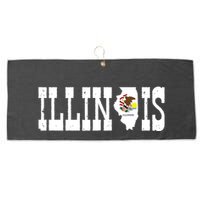 Illinois State And Illinois Flag With Pride For Illinois Large Microfiber Waffle Golf Towel