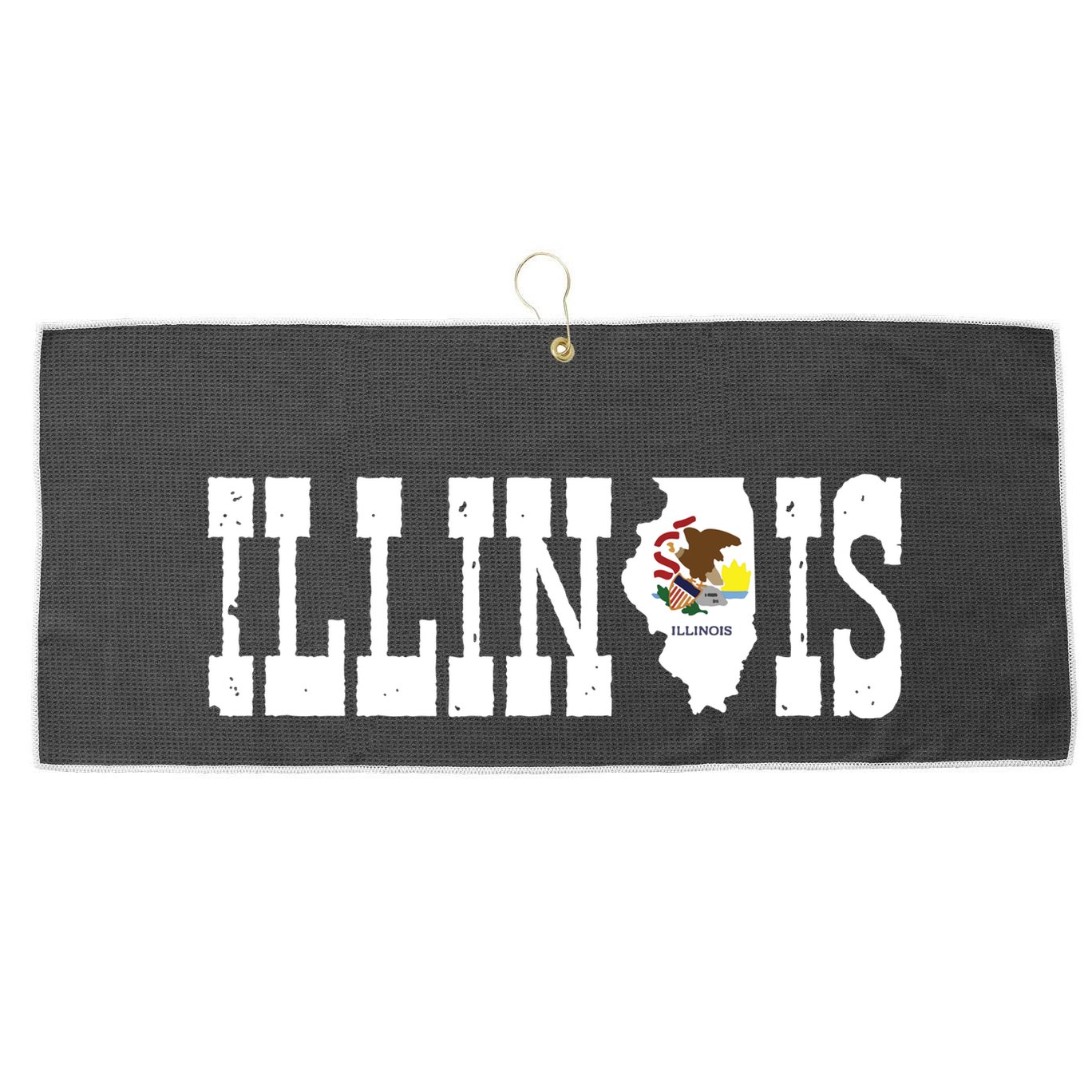 Illinois State And Illinois Flag With Pride For Illinois Large Microfiber Waffle Golf Towel