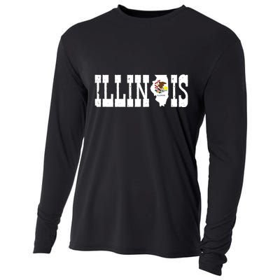 Illinois State And Illinois Flag With Pride For Illinois Cooling Performance Long Sleeve Crew