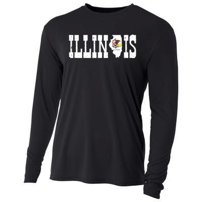 Illinois State And Illinois Flag With Pride For Illinois Cooling Performance Long Sleeve Crew