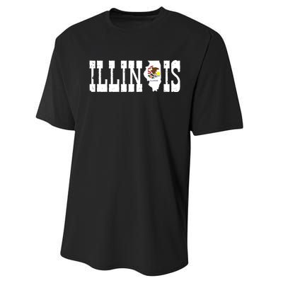 Illinois State And Illinois Flag With Pride For Illinois Performance Sprint T-Shirt