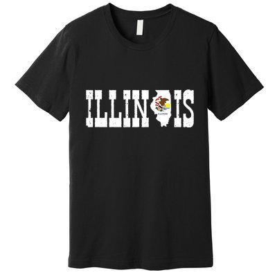 Illinois State And Illinois Flag With Pride For Illinois Premium T-Shirt