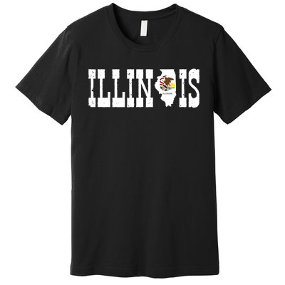 Illinois State And Illinois Flag With Pride For Illinois Premium T-Shirt