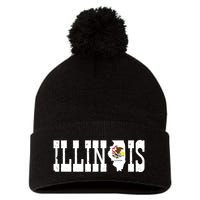 Illinois State And Illinois Flag With Pride For Illinois Pom Pom 12in Knit Beanie