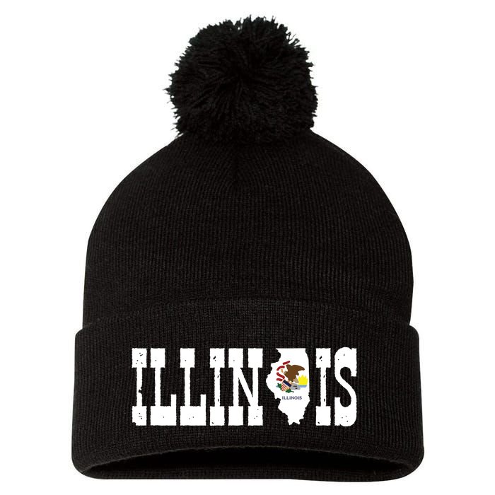 Illinois State And Illinois Flag With Pride For Illinois Pom Pom 12in Knit Beanie