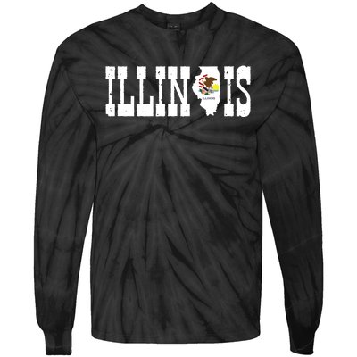 Illinois State And Illinois Flag With Pride For Illinois Tie-Dye Long Sleeve Shirt