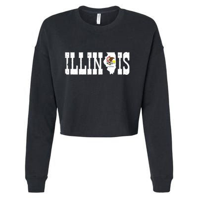 Illinois State And Illinois Flag With Pride For Illinois Cropped Pullover Crew