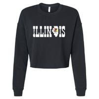 Illinois State And Illinois Flag With Pride For Illinois Cropped Pullover Crew