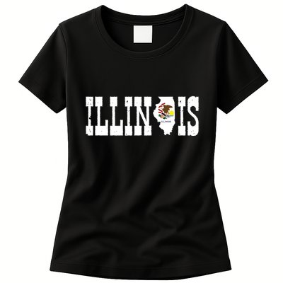 Illinois State And Illinois Flag With Pride For Illinois Womens T-Shirt