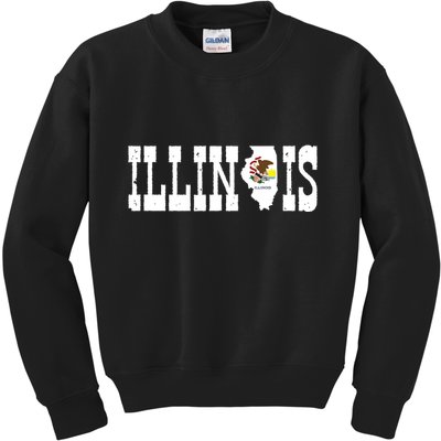 Illinois State And Illinois Flag With Pride For Illinois Kids Sweatshirt