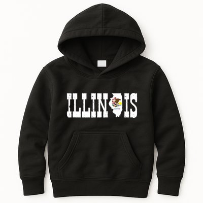 Illinois State And Illinois Flag With Pride For Illinois Kids Hoodie