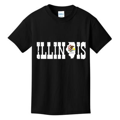 Illinois State And Illinois Flag With Pride For Illinois Kids T-Shirt