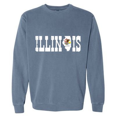 Illinois State And Illinois Flag With Pride For Illinois Garment-Dyed Sweatshirt