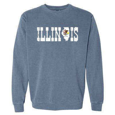 Illinois State And Illinois Flag With Pride For Illinois Garment-Dyed Sweatshirt