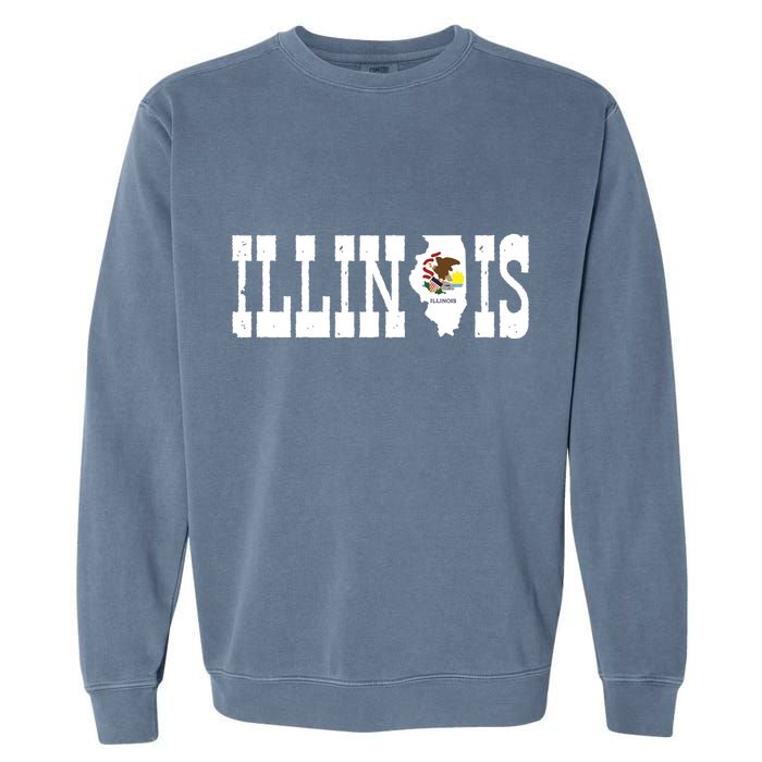 Illinois State And Illinois Flag With Pride For Illinois Garment-Dyed Sweatshirt