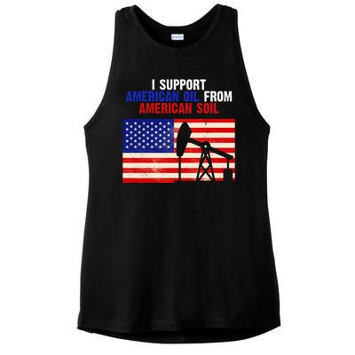 I Support American Oil From American Soil USA Ladies PosiCharge Tri-Blend Wicking Tank