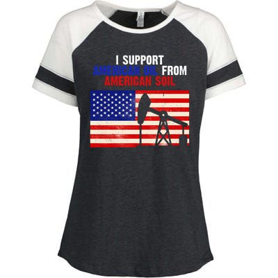 I Support American Oil From American Soil USA Enza Ladies Jersey Colorblock Tee