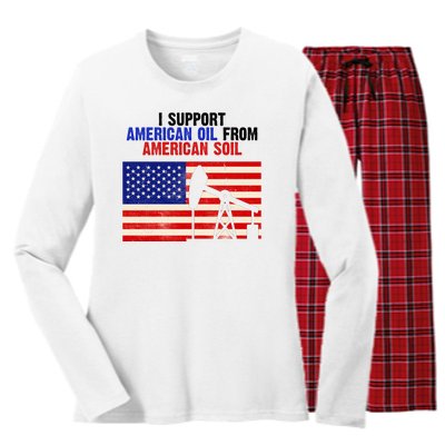 I Support American Oil From American Soil USA Women's Long Sleeve Flannel Pajama Set 