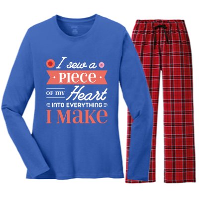 I Sew A Piece Of My Heart Into Everything I Make Quilting Cool Gift Women's Long Sleeve Flannel Pajama Set 