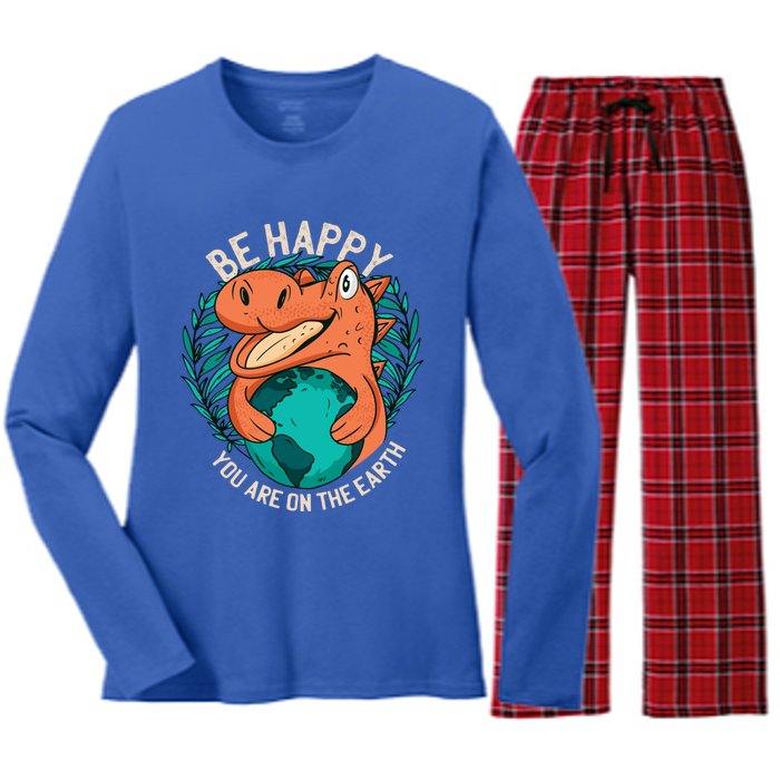 Ironic Statet About Climate Change By A Dinosaur Gift Women's Long Sleeve Flannel Pajama Set 