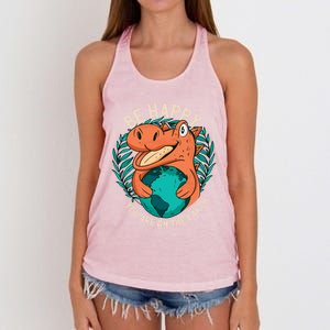 Ironic Statet About Climate Change By A Dinosaur Gift Women's Knotted Racerback Tank