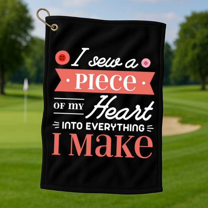 I Sew A Piece Of My Heart Into Everything I Make Quilting Gift Golf Towel