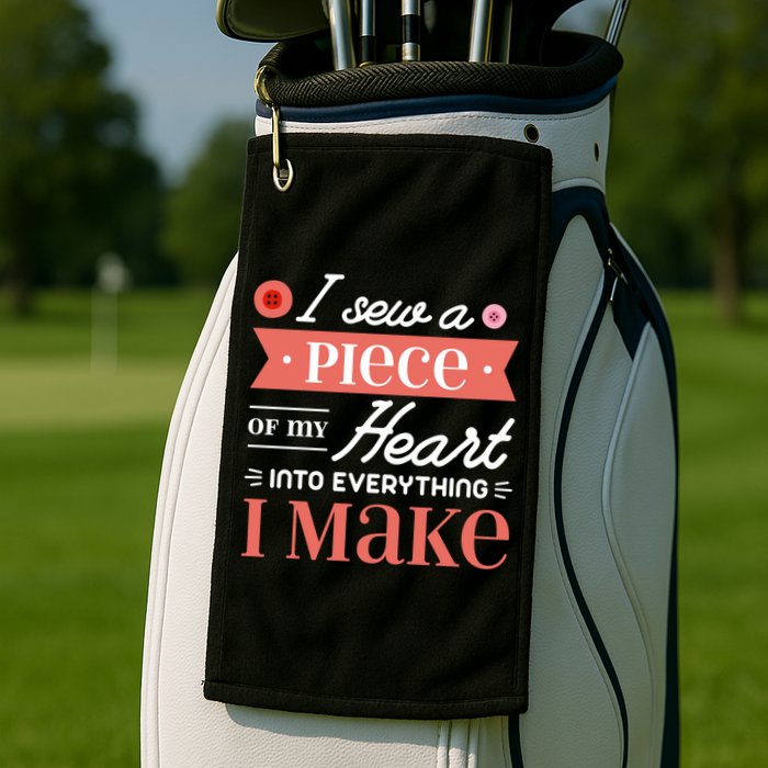 I Sew A Piece Of My Heart Into Everything I Make Quilting Gift Golf Towel