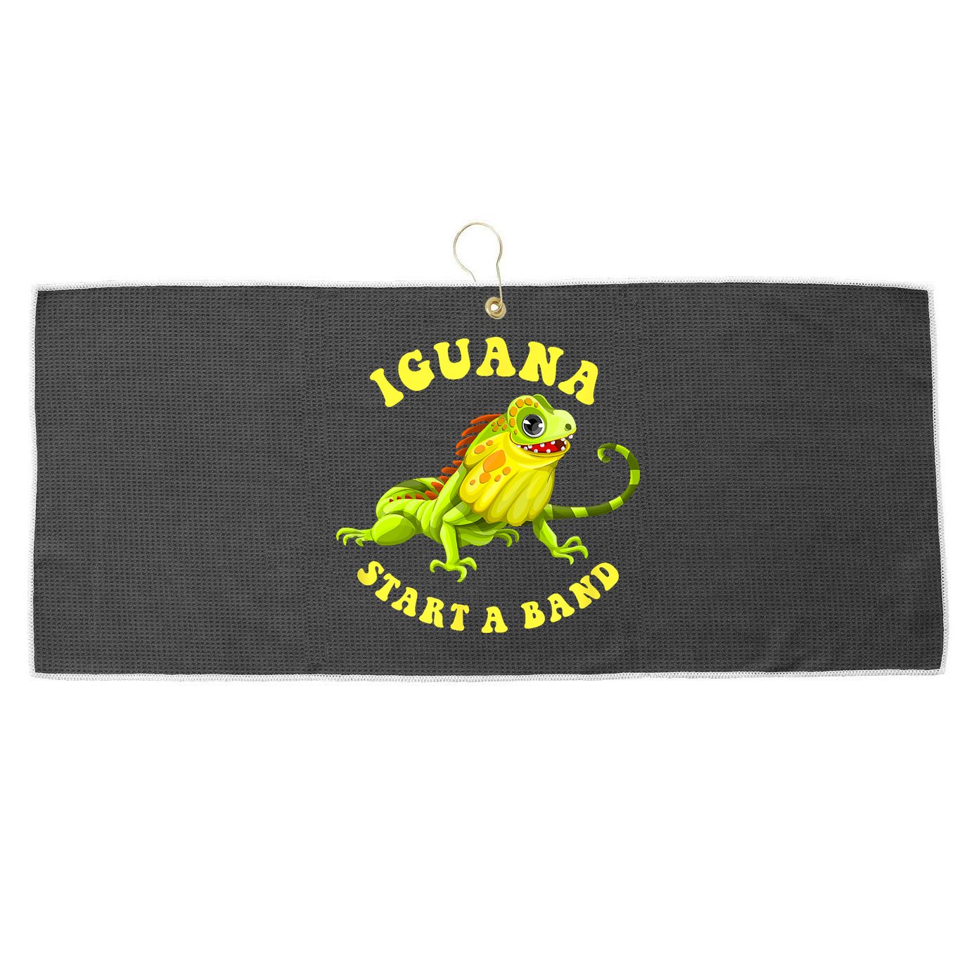 Iguana Start A Band Play On Words Pun Large Microfiber Waffle Golf Towel