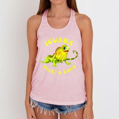 Iguana Start A Band Play On Words Pun Women's Knotted Racerback Tank