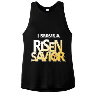 I Serve A Risen Savior Christian Faith Ladies PosiCharge Tri-Blend Wicking Tank