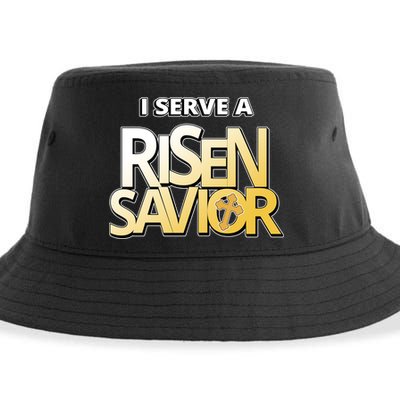 I Serve A Risen Savior Christian Faith Sustainable Bucket Hat