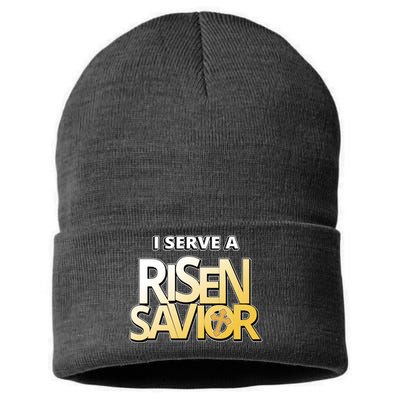 I Serve A Risen Savior Christian Faith Sustainable Knit Beanie