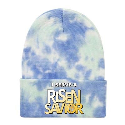 I Serve A Risen Savior Christian Faith Tie Dye 12in Knit Beanie