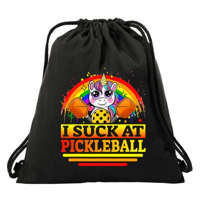 I Suck At Pickleball Funny Saying For Double Partner Drawstring Bag