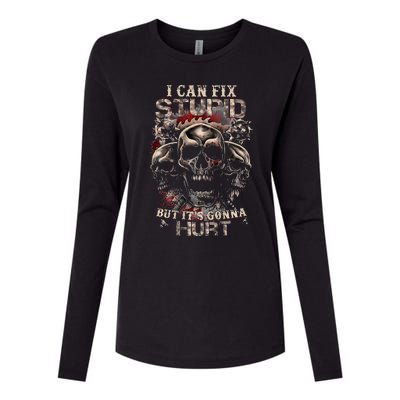 ICanFix Stupid But It's Gonna Hurt Cool Skull (On Back) Womens Cotton Relaxed Long Sleeve T-Shirt