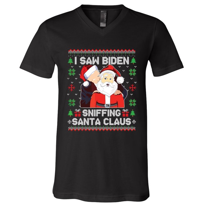 I Saw Biden Sniffing Santa Claus V-Neck T-Shirt