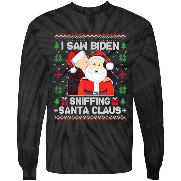 I Saw Biden Sniffing Santa Claus Tie-Dye Long Sleeve Shirt