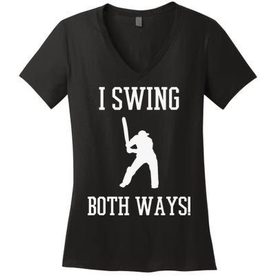 I Swing Both Ways Cricket With An Axe Bisexual LGBT Pride Women's V-Neck T-Shirt