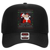 I Saw Biden Sniffing Santa Claus Funny Biden Ugly Xmas  High Crown Mesh Back Trucker Hat