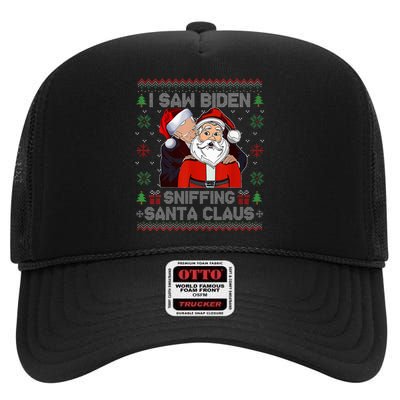 I Saw Biden Sniffing Santa Claus Funny Biden Ugly Xmas  High Crown Mesh Back Trucker Hat