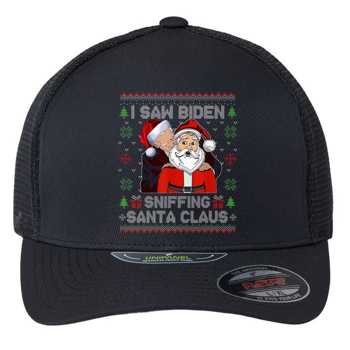 I Saw Biden Sniffing Santa Claus Funny Biden Ugly Xmas  Flexfit Unipanel Trucker Cap