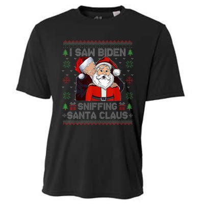 I Saw Biden Sniffing Santa Claus Funny Biden Ugly Xmas  Cooling Performance Crew T-Shirt