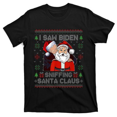 I Saw Biden Sniffing Santa Claus Funny Biden Ugly Xmas  T-Shirt