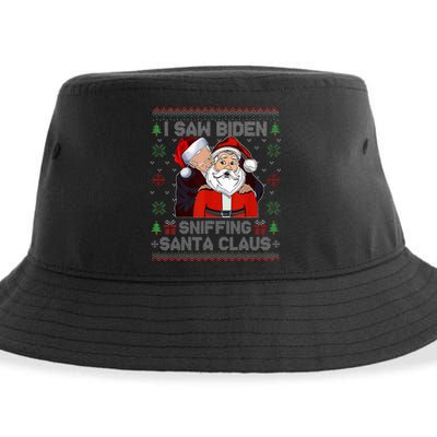 I Saw Biden Sniffing Santa Claus Funny Biden Ugly Xmas  Sustainable Bucket Hat