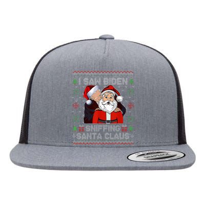 I Saw Biden Sniffing Santa Claus Funny Biden Ugly Xmas  Flat Bill Trucker Hat