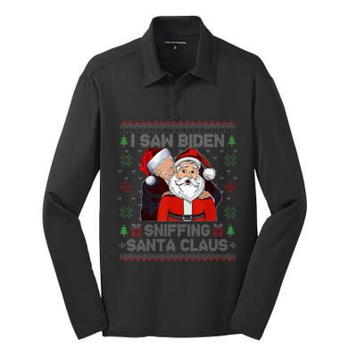 I Saw Biden Sniffing Santa Claus Funny Biden Ugly Xmas  Silk Touch Performance Long Sleeve Polo