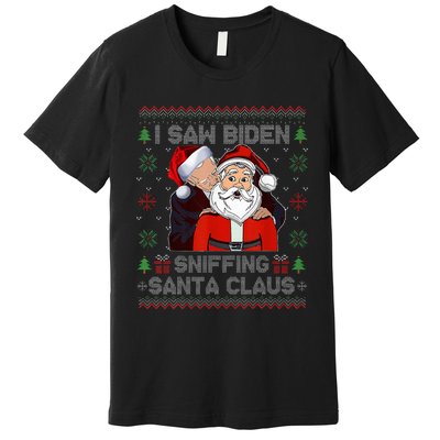 I Saw Biden Sniffing Santa Claus Funny Biden Ugly Xmas  Premium T-Shirt